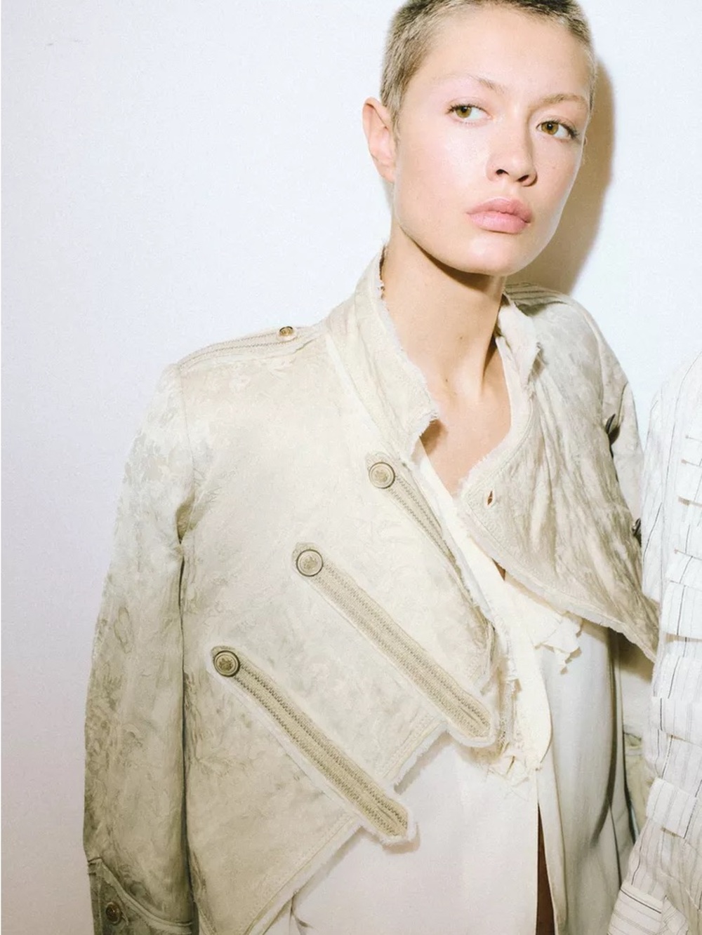 Ivory Military-Style Embroidered Jacket - Picture 2 of 11